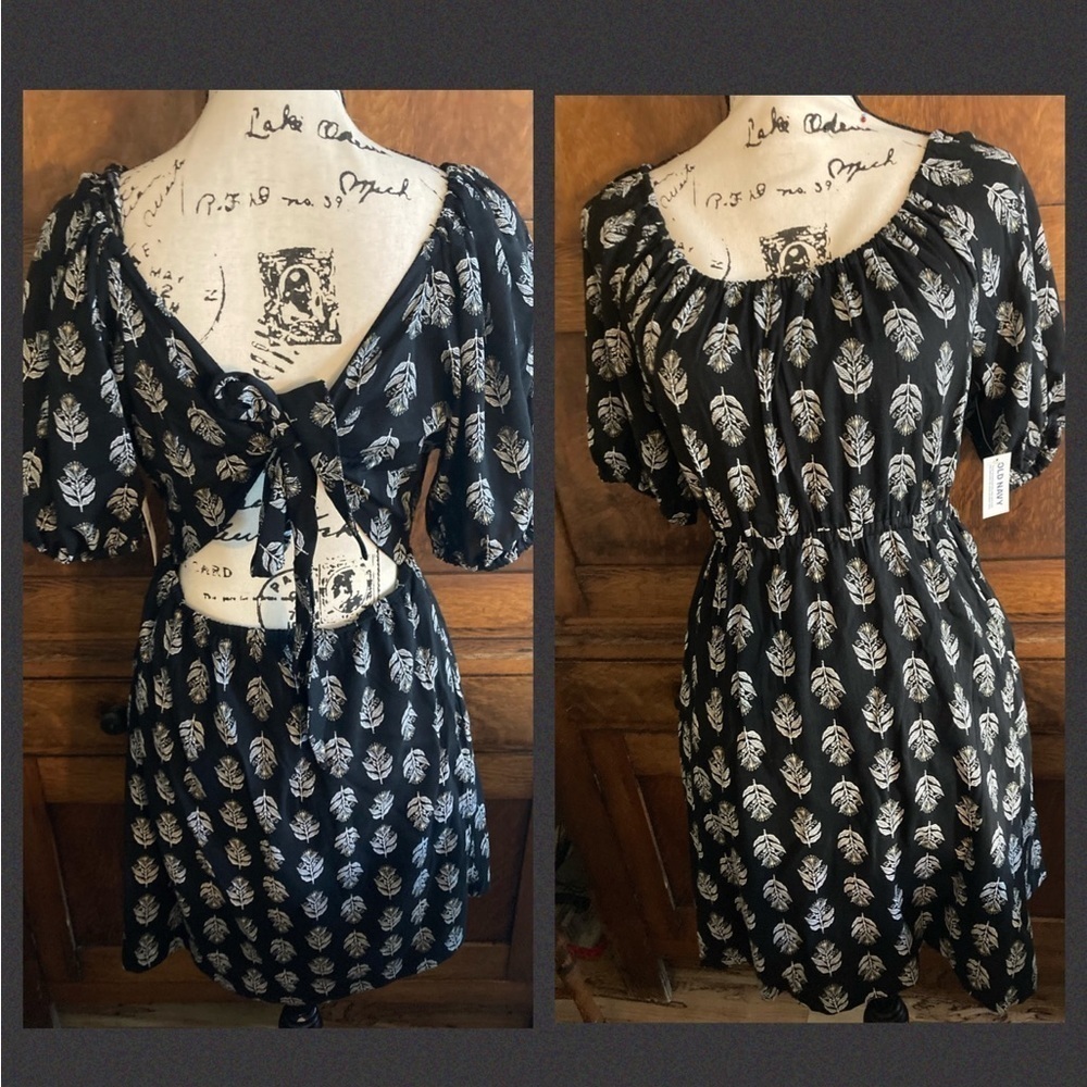 Old Navy Puff-Sleeve Printed Tie-Back Mini Swing Dress for Women size M NWT